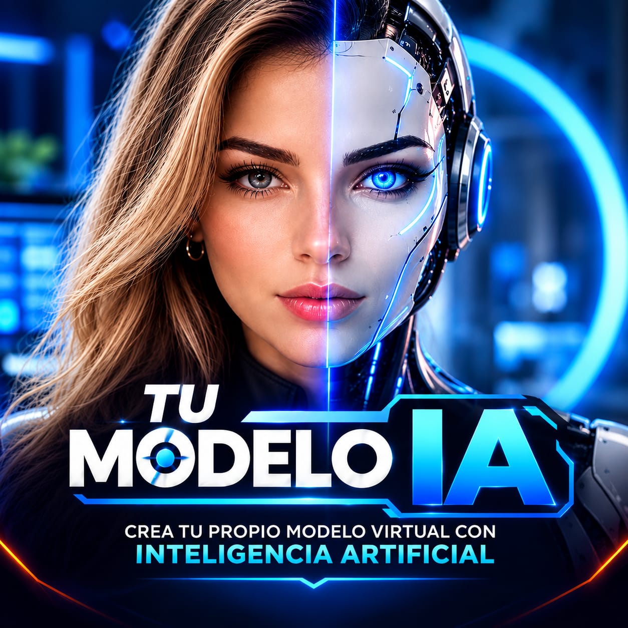 Tu Modelo IA — modelo virtual mitad humano, mitad inteligencia artificial